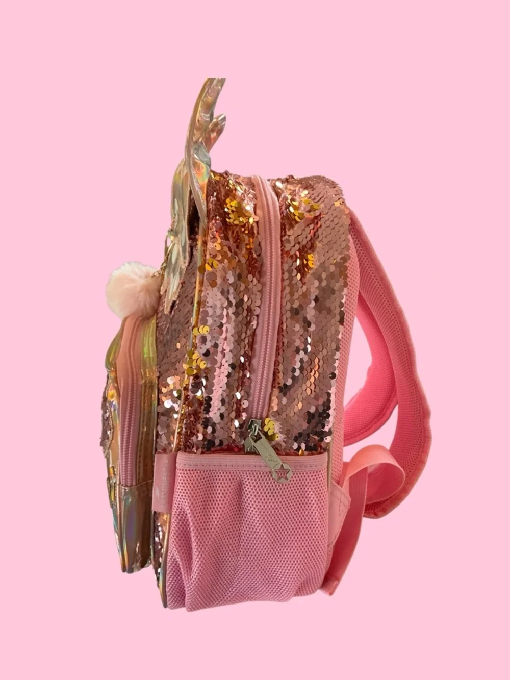 Jasmine Brand Minnie Mouse Iridescent Pink Sequin Bow Kids Backpack